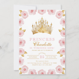 Roze en Gouden Prinses Roos Verjaardagsuitnodiging Kaart