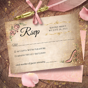 Roze en Gouden Prinses Schoen Elegante Bruiloft RSVP Kaartje