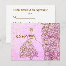 Roze en Gouden Prinses Sprookje Verjaardag RSVP 
