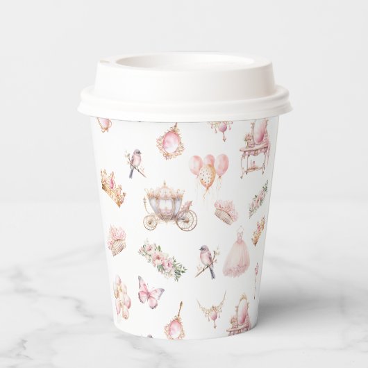 Roze en Gouden Prinses Sprookje Verjaardagsfeest Papieren Bekers (Achterkant)
