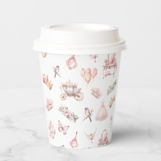 Roze en Gouden Prinses Sprookje Verjaardagsfeest Papieren Bekers (Voorkant)