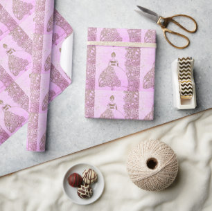 Roze en Gouden Prinses Sprookjes Verjaardagsverpak Cadeaupapier