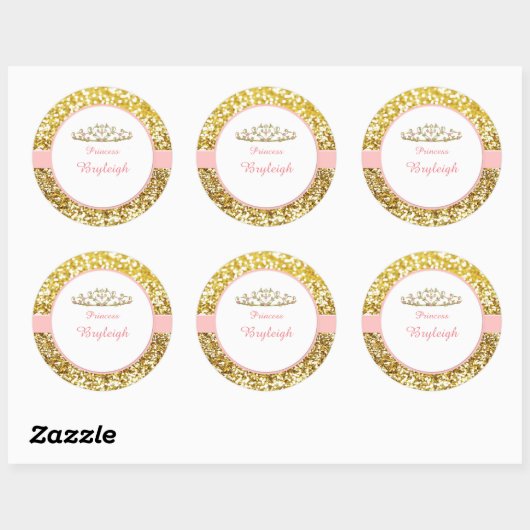 Roze en gouden prinses stickers (Vel)