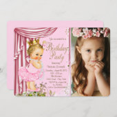 Roze en gouden prinses Tutu Pearl verjaardagsfeest Kaart (Voorkant / Achterkant)