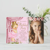 Roze en gouden prinses Tutu Pearl verjaardagsfeest Kaart (Staand voorkant)
