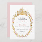 Roze en Gouden Prinses Verjaardag Uitnodiging (Voorkant / Achterkant)