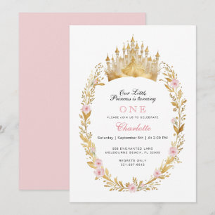 Roze en Gouden Prinses Verjaardag Uitnodiging