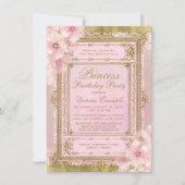 Roze en Gouden Prinses Verjaardagsfeest Kaart (Voorkant)
