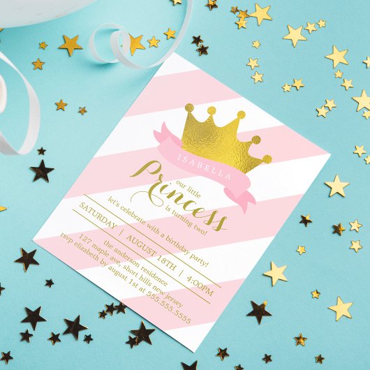 Roze en Gouden Prinses Verjaardagsfeest Kaart