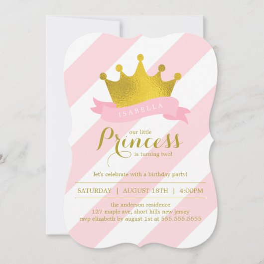 Roze en Gouden Prinses Verjaardagsfeest Kaart (Voorkant)