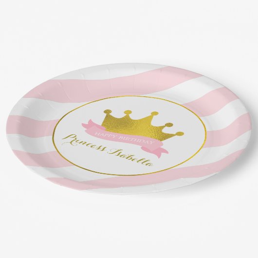 Roze en Gouden Prinses Verjaardagsfeest Papieren Bordje (Gekanteld)