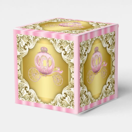 Roze en Gouden Prinsessenkoets Bedankdoosjes (Voorkant Zijde)