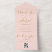 Roze en gouden QR-code minimalistische trouw All In One Uitnodiging (Binnen)