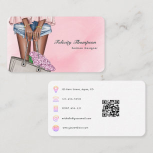Roze en gouden QR-code voor modeontwerper Visitekaartje