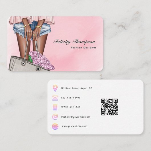 Roze en gouden QR-code voor modeontwerper Visitekaartje (Voorkant / Achterkant)