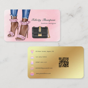 Roze en gouden QR-code voor modeontwerper Visitekaartje
