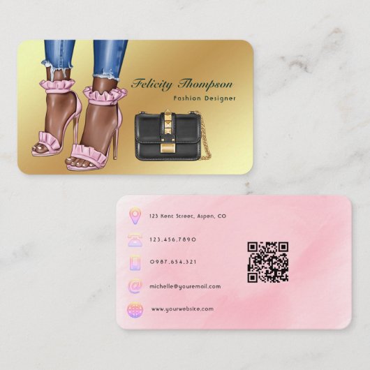 Roze en gouden QR-code voor modeontwerper Visitekaartje (Voorkant / Achterkant)