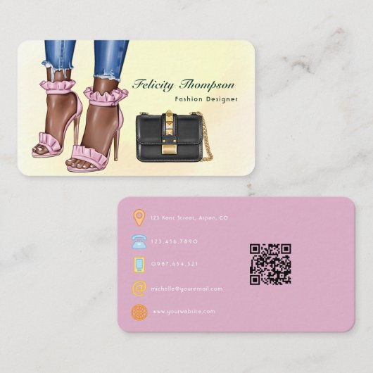Roze en Gouden QR-code Zakelijk voor Modeontwerper Visitekaartje (Voorkant / Achterkant)