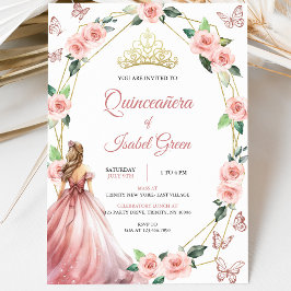 Roze en Gouden Quinceañera Kaart