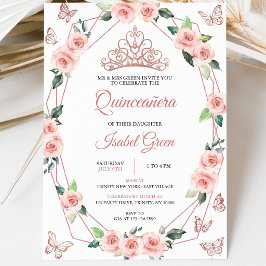 Roze en Gouden Quinceañera Kaart