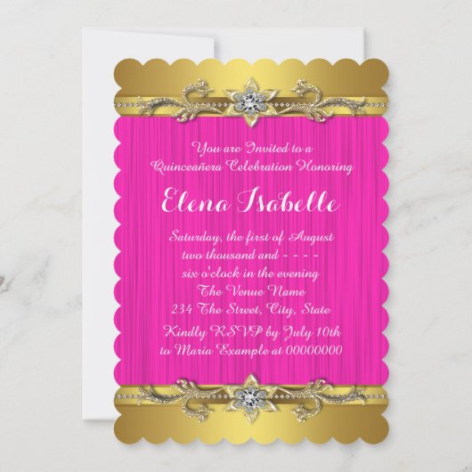 Roze en gouden Quinceanera Kaart (Achterkant)