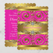 Roze en gouden Quinceanera Kaart (Voorkant / Achterkant)