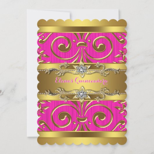 Roze en gouden Quinceanera Kaart (Voorkant)