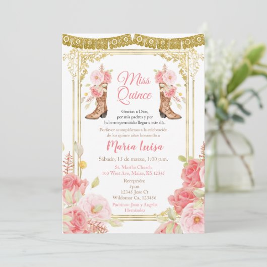 Roze en gouden Quinceanera Mexicaanse Miss Quince  Kaart (Staand voorkant)
