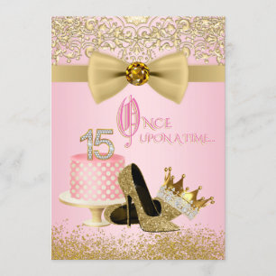 Roze en Gouden Quinceanera Prinses 15e Verjaardag Kaart