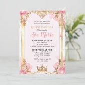 Roze en gouden Quinceañera uitnodiging (Staand voorkant)