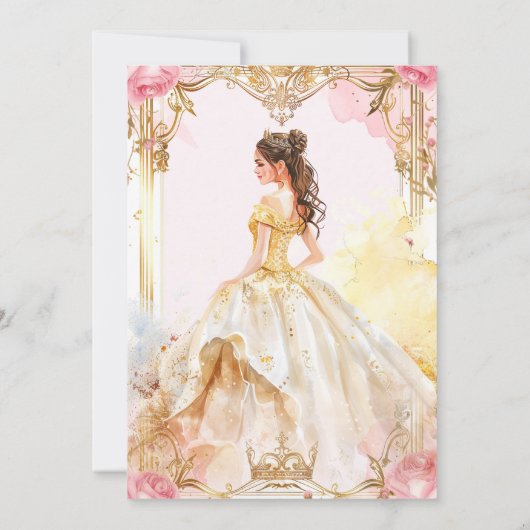 Roze en gouden Quinceañera uitnodiging (Achterkant)