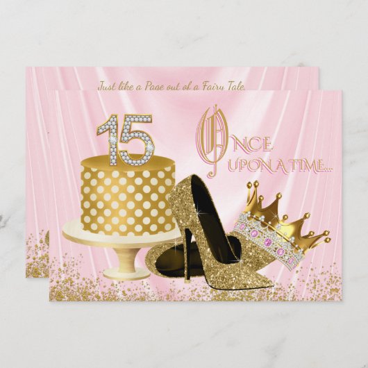 Roze en gouden Quinceanera verjaardagsfeestje Kaart (Voorkant / Achterkant)