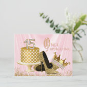 Roze en gouden Quinceanera verjaardagsfeestje Kaart (Staand voorkant)