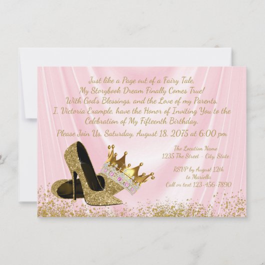 Roze en gouden Quinceanera verjaardagsfeestje Kaart (Achterkant)