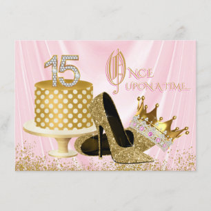 Roze en Gouden Quinceanera Verjaardagsfeestje Kaart