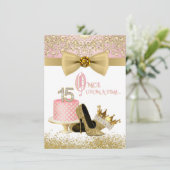 Roze en gouden Quinceanera verjaardagsfeestje Kaart (Staand voorkant)