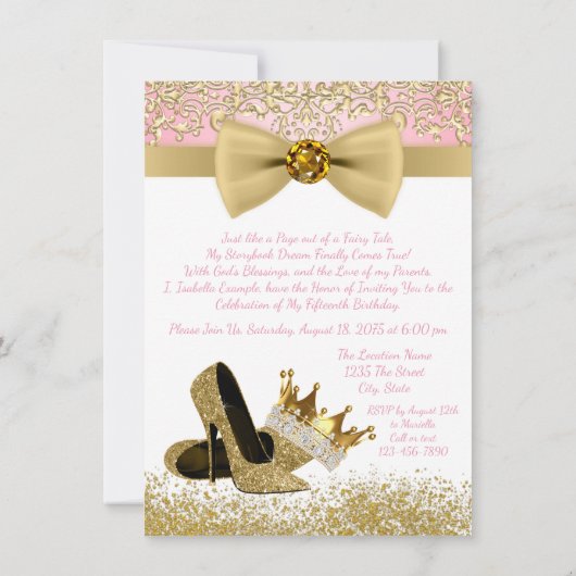 Roze en gouden Quinceanera verjaardagsfeestje Kaart (Achterkant)