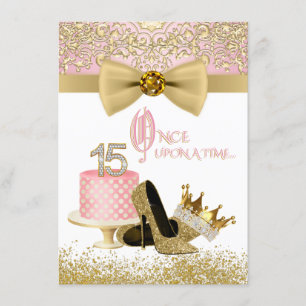 Roze en Gouden Quinceanera Verjaardagsfeestje Kaart