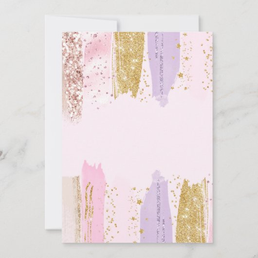 Roze en gouden regenboog 1e verjaardagsfeestje kaart (Achterkant)