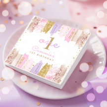 Roze en gouden regenboog 1e verjaardagsfeestje