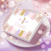 Roze en gouden regenboog 1e verjaardagsfeestje servet