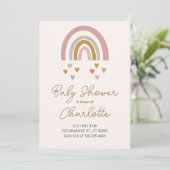Roze en Gouden Regenboog Minimalistisch Baby showe Kaart (Staand voorkant)