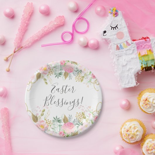 Roze en gouden roosters papieren bordje (Feest)