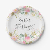 Roze en gouden roosters papieren bordje (Voorkant)