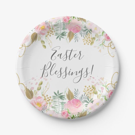 Roze en gouden roosters papieren bordje (Voorkant)