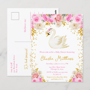 Roze en Gouden Rozen Baby Shower van Zwaan Briefkaart