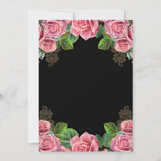 Roze en Gouden Rozen Bloemen Huwelijk Kaart (Achterkant)