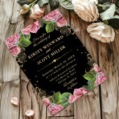 Roze en Gouden Rozen Bloemen Huwelijk Kaart