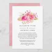 Roze en gouden rozen bruiloft met beperkte gastenl aankondiging (Voorkant / Achterkant)
