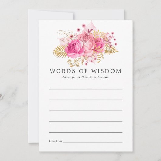 Roze en gouden Rozen Waterverf Vrijgezellenfeest A Kaart (Voorkant)